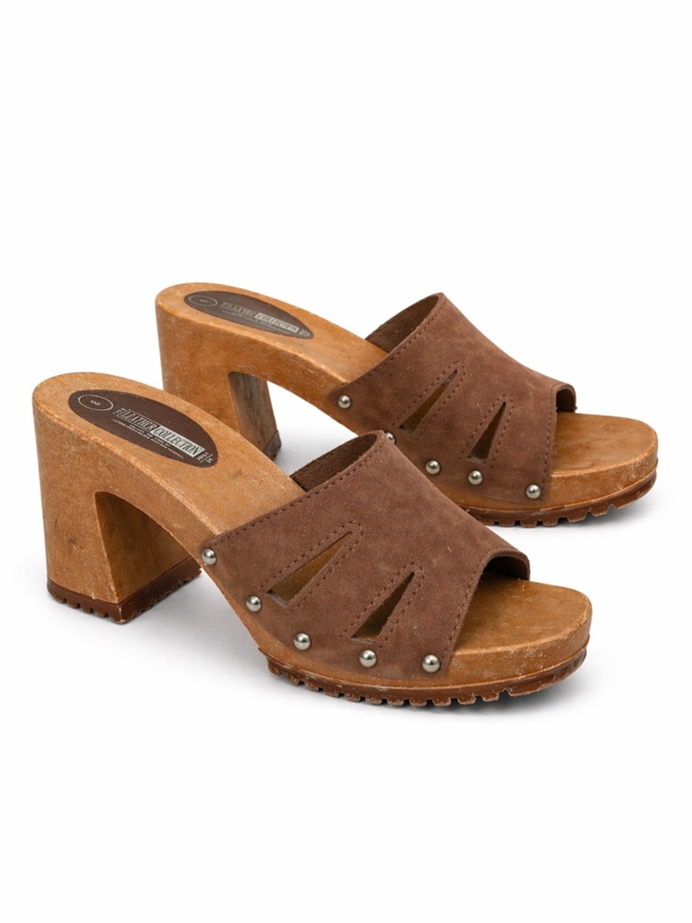 Vintage Boho Leather Clog Heels Brown Wooden Platform Mule Sandals Women’s 8